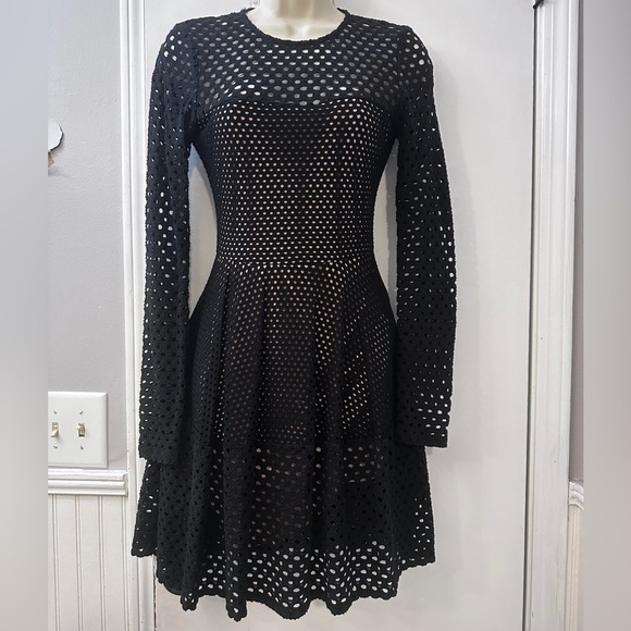 BCBG Max Azria Women’s Black Mesh Long Sleeve Dress, Size XS - Fit and Flare - Picture 1 of 8